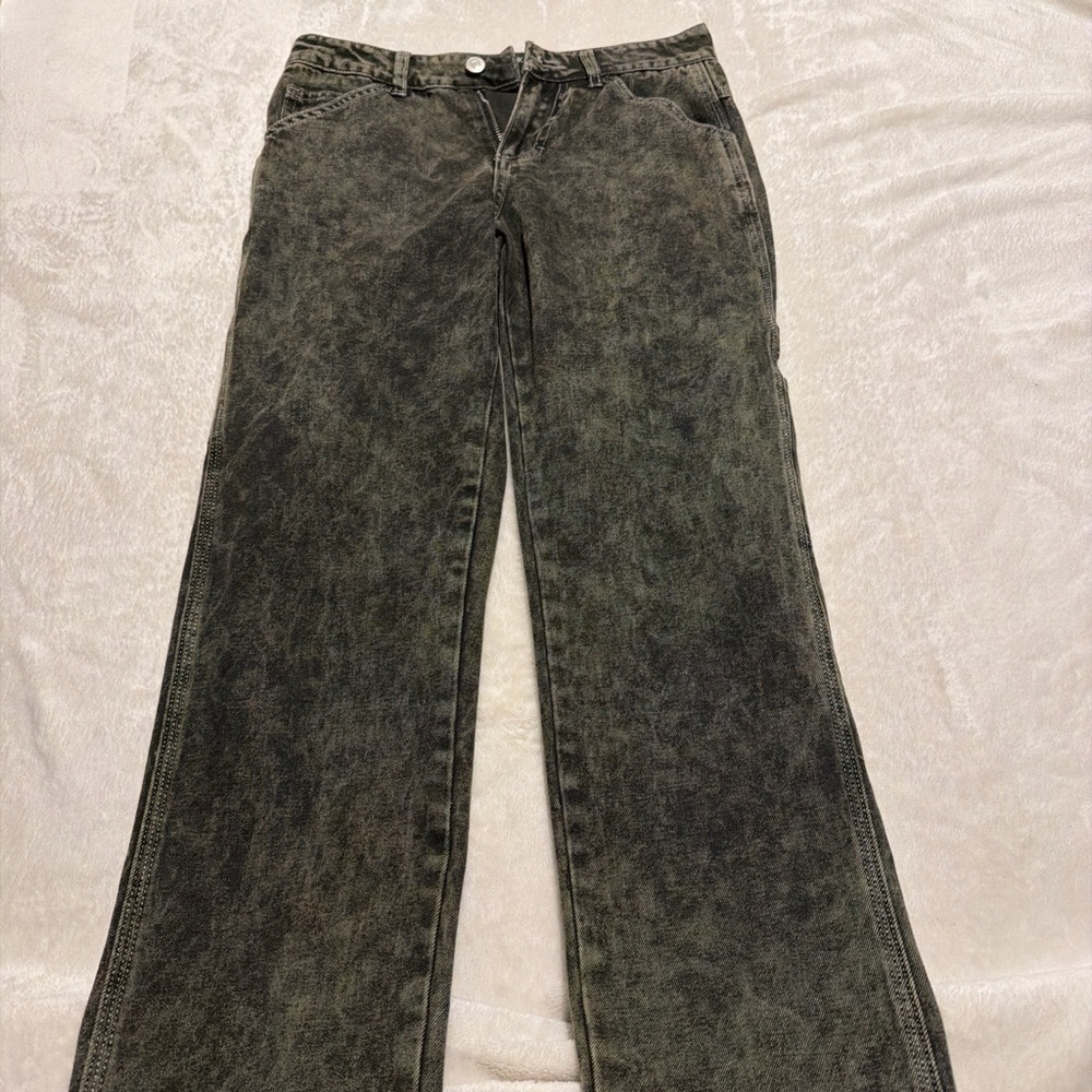 Fashion Nova Black Acid-Wash Wide Leg Jeans